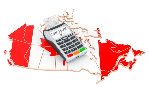 Canadese Kaart Met Pos Terminal Cashless Betalingen Canada Concept Rendering — Stockfoto