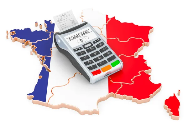 Francouzská Mapa Pos Terminálem Bezhotovostní Platby Francii Vykreslování Izolované Bílém — Stock fotografie