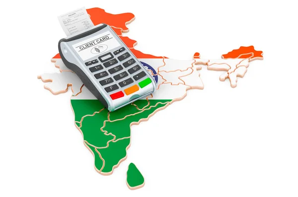 Mapa Indio Con Terminal Pos Pagos Sin Efectivo Concepto India —  Fotos de Stock