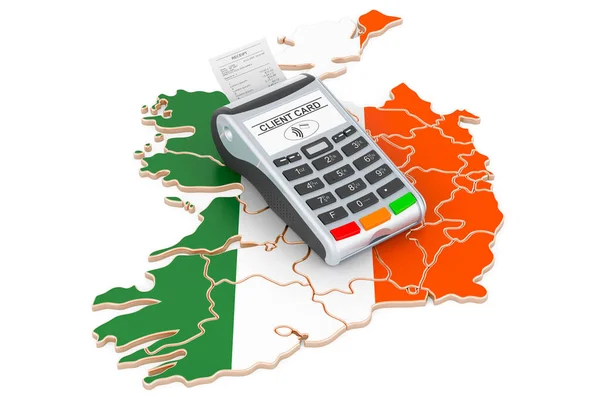 Mapa Irlandés Con Terminal Pos Concepto Pagos Sin Efectivo Irlanda — Foto de Stock