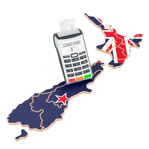 Новозеландська Карта Терміналом Pos Безготівкові Платежі Новозеландській Концепції Рендеринг Ізольований — стокове фото