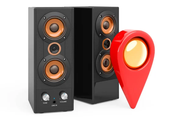 Map Pointer Musical Speakers Rendering Isolated White Background — Stock Photo, Image
