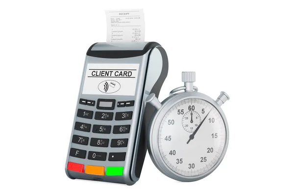 Stoppur Med Pos Terminal Rendering Isolerad Vit Bakgrund — Stockfoto