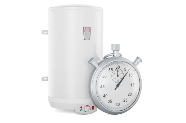 Stopwatch Met Elektrische Boiler Weergave Geïsoleerd Witte Achtergrond — Stockfoto