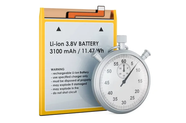 Stopwatch Lítium Ionsejt Telefon Akkumulátor Renderelés Elszigetelt Fehér Alapon — Stock Fotó