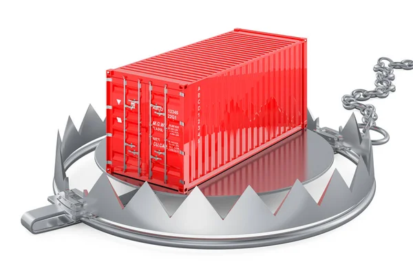 Bear Trap Met Lading Container Rendering Geïsoleerd Witte Achtergrond — Stockfoto