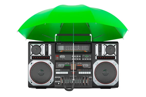 Boombox Onder Paraplu Rendering Geïsoleerd Witte Achtergrond — Stockfoto