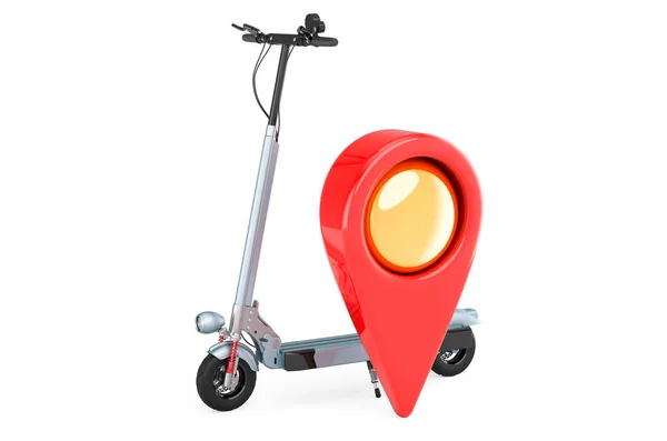 Electric Kick Scooter Map Pointer Rendering Isolated White Background — Stock Photo, Image