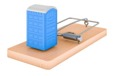 Mobil taşınabilir plastik tuvalet fare kapanının içinde, 3 boyutlu görüntüleme beyaz arkaplanda izole edildi