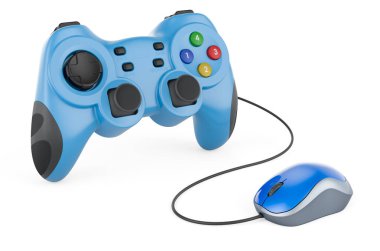 Bilgisayar fareli oyun sahası. Beyaz arkaplanda 3B görüntüleme izole edildi