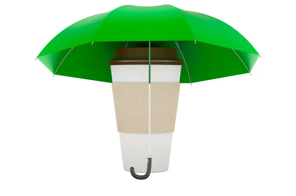 Einwegbecher Mit Heißgetränk Unterm Regenschirm Rendering Isoliert Auf Weißem Hintergrund — Stockfoto