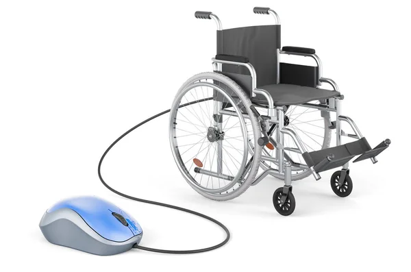 Χειροκίνητο Αναπηρικό Καροτσάκι Ποντίκι Υπολογιστή Απόδοση Απομονωμένη Λευκό Φόντο — Φωτογραφία Αρχείου