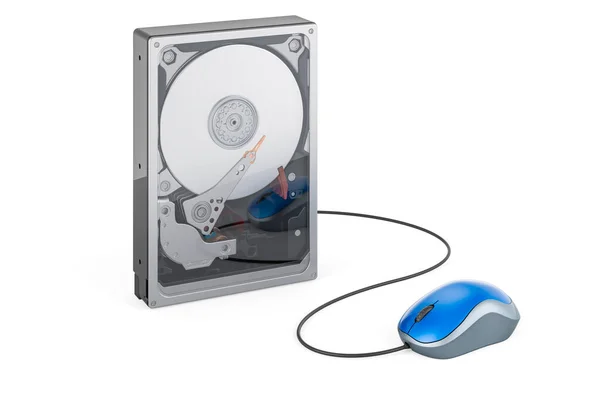 Hdd Met Computermuis Rendering Geïsoleerd Witte Achtergrond — Stockfoto