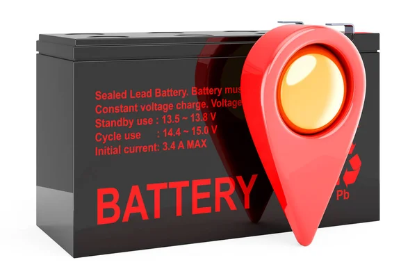 Sealed Ups Battery Map Pointer Rendering Isolated White Background — Stock Photo, Image