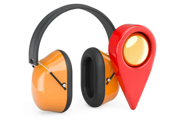 Ear Defenders Map Pointer Rendering Isolated White Background — Stock Photo, Image