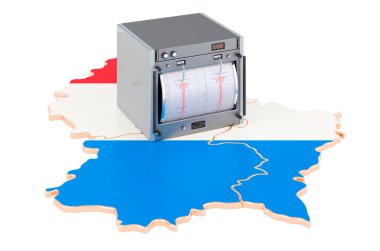 Lüksemburg 'da deprem, kavram. Lüksemburg haritasında sismograf. Beyaz arkaplanda 3B görüntüleme izole edildi