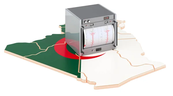 Terremoto Argelia Concepto Seismógrafo Mapa Argelino Representación Aislada Sobre Fondo — Foto de Stock