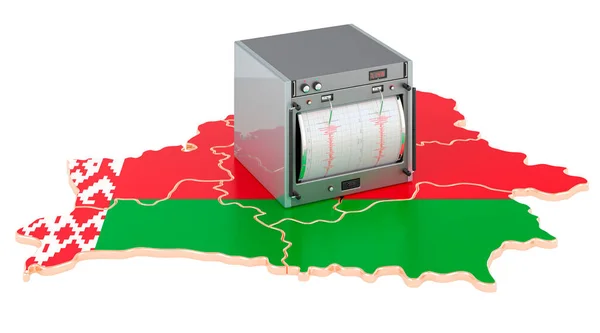 白俄罗斯地震 白俄罗斯地图上的地震仪 在白色背景上孤立的3D渲染 — 图库照片