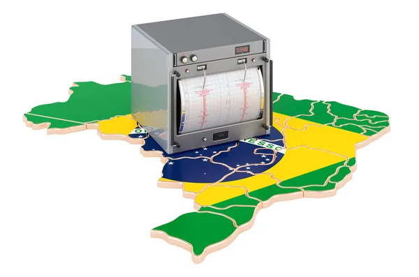 Terramoto Brasil Conceito Sismograma Mapa Brasileiro Renderização Isolada Fundo Branco — Fotografia de Stock