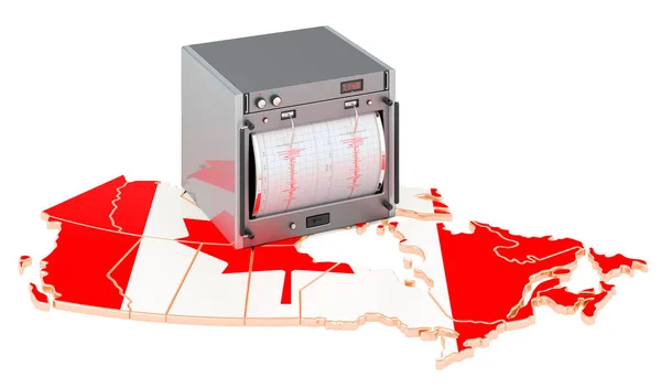 Terramoto Canadá Conceito Sismógrafo Mapa Canadiano Renderização Isolada Fundo Branco — Fotografia de Stock