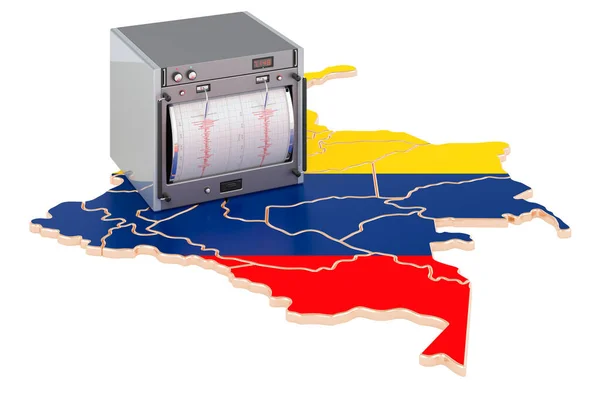 Terramoto Colômbia Conceito Sismógrafo Mapa Colombiano Renderização Isolada Fundo Branco — Fotografia de Stock