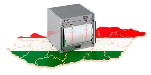 Földrengés Magyarországon Koncepció Szeizmográfia Magyar Térképen Renderelés Elszigetelt Fehér Háttér — Stock Fotó