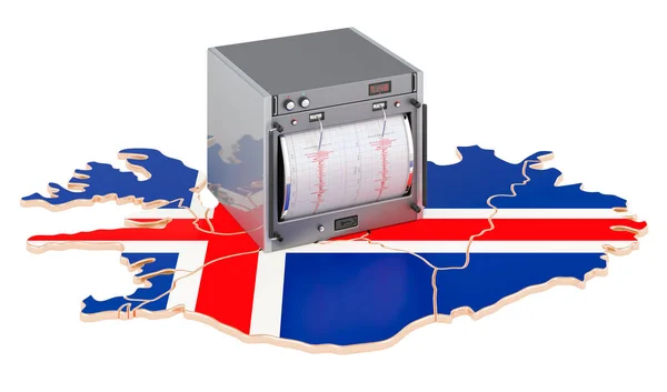 Zemětřesení Islandu Koncepce Seismograf Islandské Mapě Vykreslování Izolované Bílém Pozadí — Stock fotografie