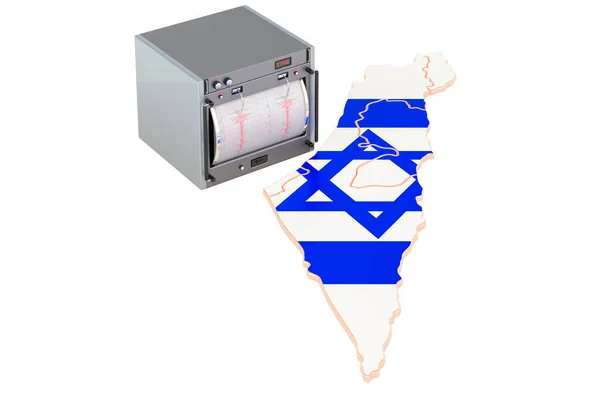 Tremblement Terre Israël Concept Sismographe Sur Carte Israélienne Rendu Isolé — Photo