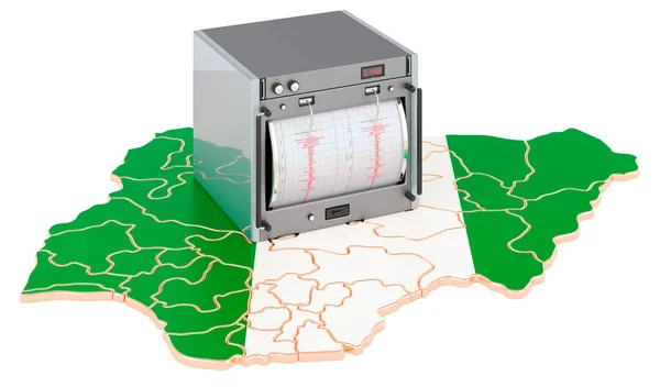 Földrengés Nigériában Koncepció Szeizmográf Nigériai Térképen Renderelés Elszigetelt Fehér Háttér — Stock Fotó