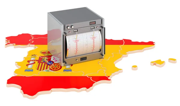 Terremoto España Concepto Seismograph Mapa Español Representación Aislada Sobre Fondo — Foto de Stock