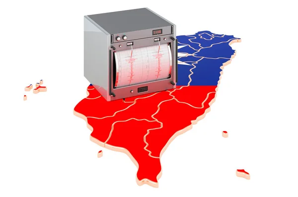 Terremoto Taiwán Concepto Seismograph Mapa Taiwán Representación Aislada Sobre Fondo — Foto de Stock