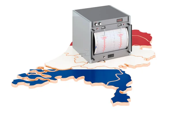Jordbävning Nederländerna Koncept Seismograph Den Nederländska Kartan Rendering Isolerad Vit — Stockfoto