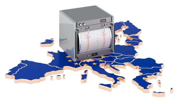 Erdbeben Der Europäischen Union Konzept Seismograph Auf Der Landkarte Rendering — Stockfoto