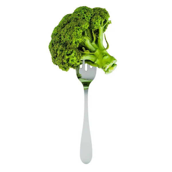Verse Broccoli Kool Vork Rendering Geïsoleerd Witte Achtergrond — Stockfoto