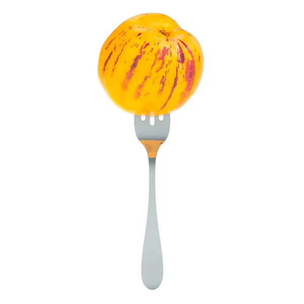 叉子上的庇皮诺甜瓜 白色背景上的3D渲染隔离 — 图库照片