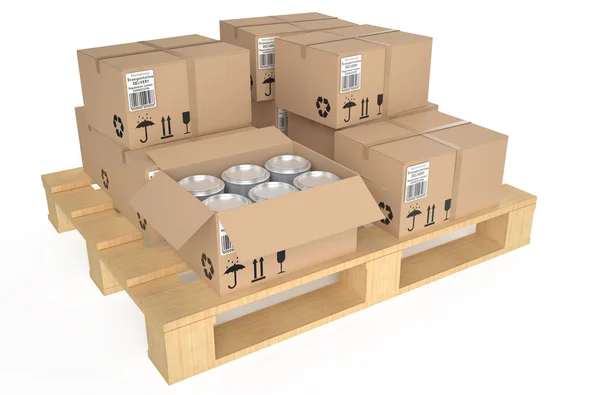 Cardboard boxes on pallet 2 — Stock Photo, Image