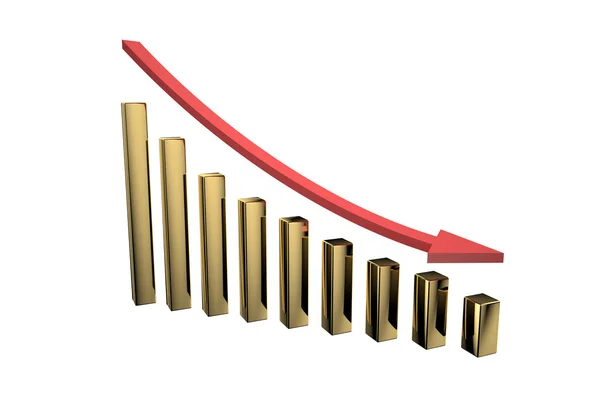 Ned gyllene diagram med pil — Stockfoto