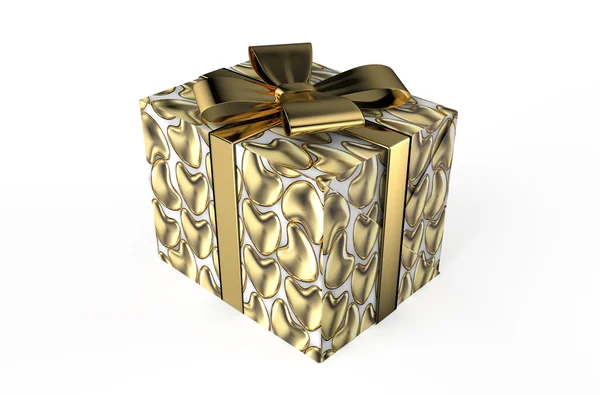 Hediye kutusu ile altın Kalpler — Stok fotoğraf