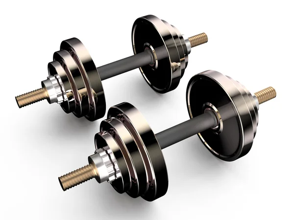 Gold dumbbells — Stock Photo, Image