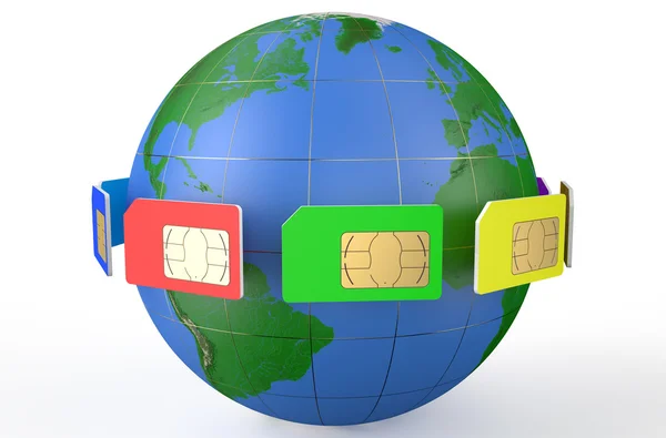 SIM card around  Earth globe 2 — Stock Photo, Image