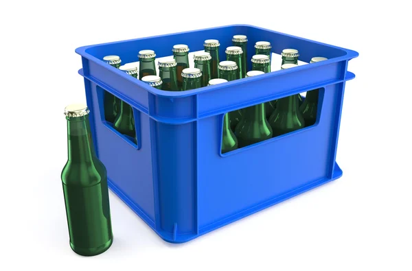 Caja de plástico con botellas — Foto de Stock