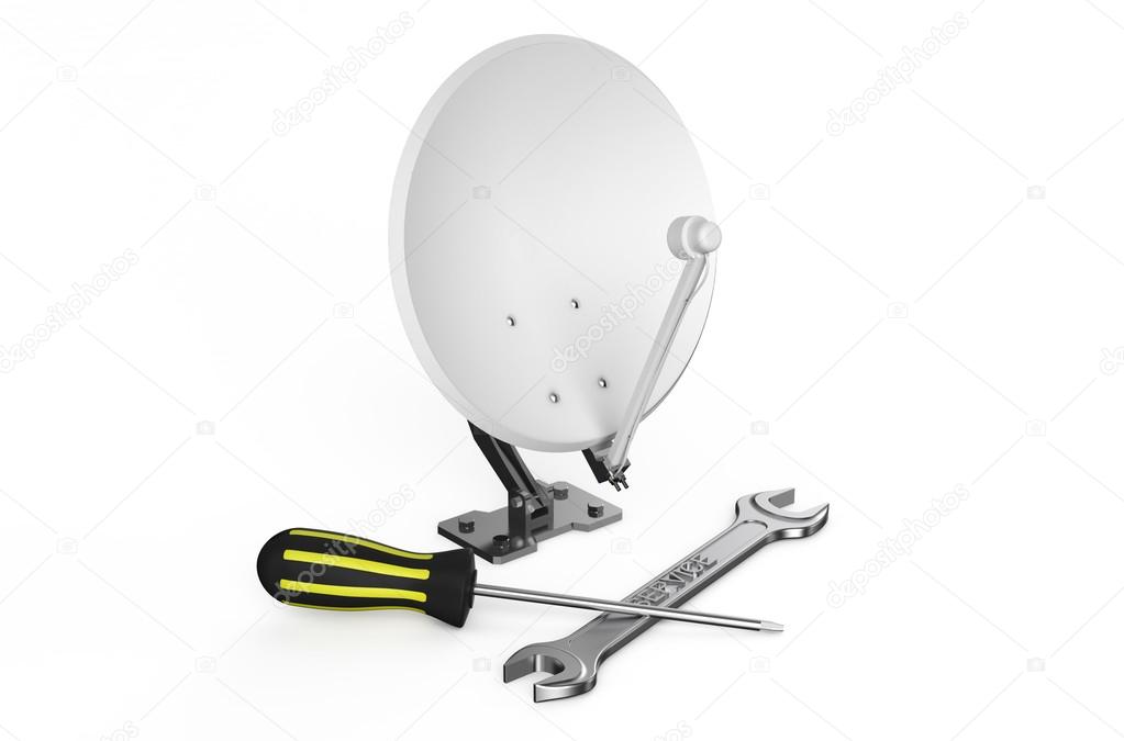 Satellite dish, service and repair concept — Stock Photo © alexlmx ...