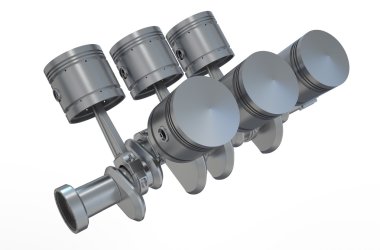 V6 motor piston ve dişli