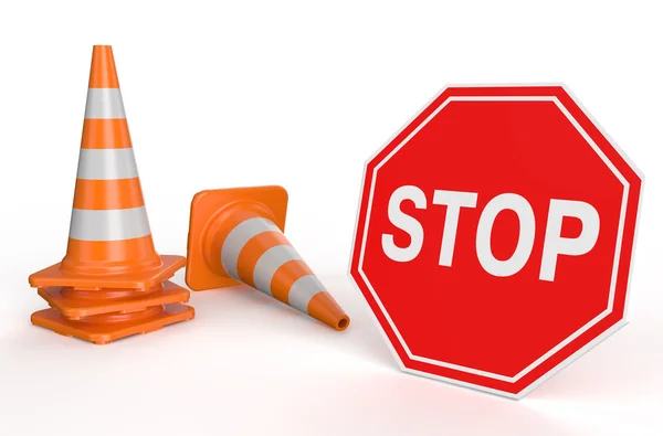 Traffic cones and sign stop — Stock Photo, Image