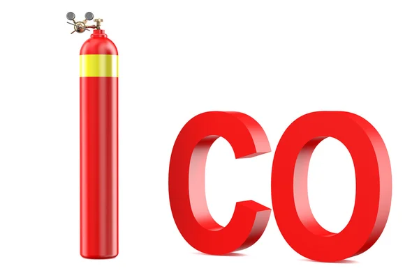 Gas cylinder with Carbon monoxide with pressure regulator and re — Stock Photo, Image