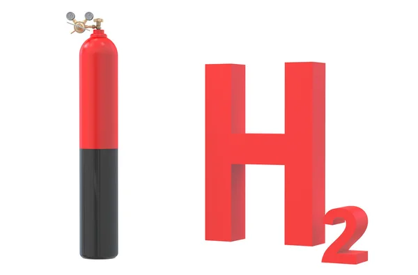 Gasflasche mit Wasserstoff, Druckregler und Reduzierstoff Stockfoto
