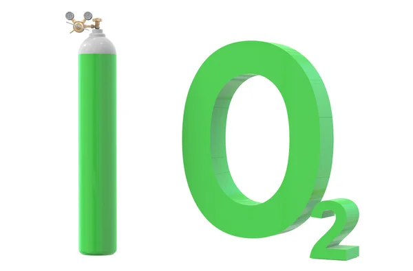 Gasflasche mit Sauerstoff o2 mit Druckregler und Reduktion Stockbild