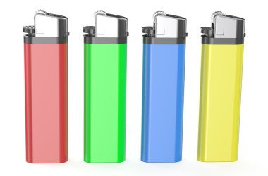 four colored plastic lighters clipart
