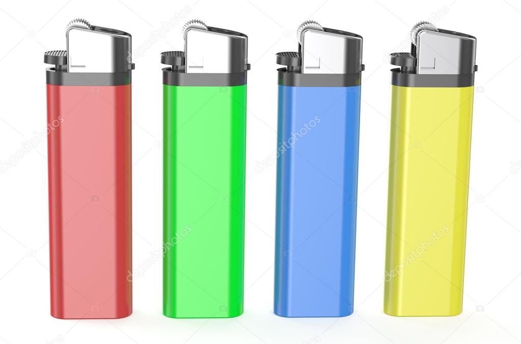 four colored plastic lighters