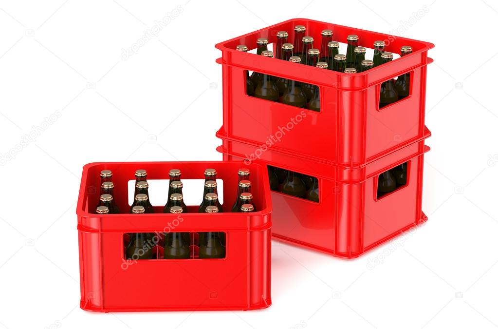red crate full with beer bottles